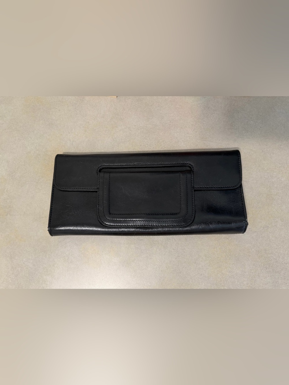 Black Leather Fold-Over Clutch